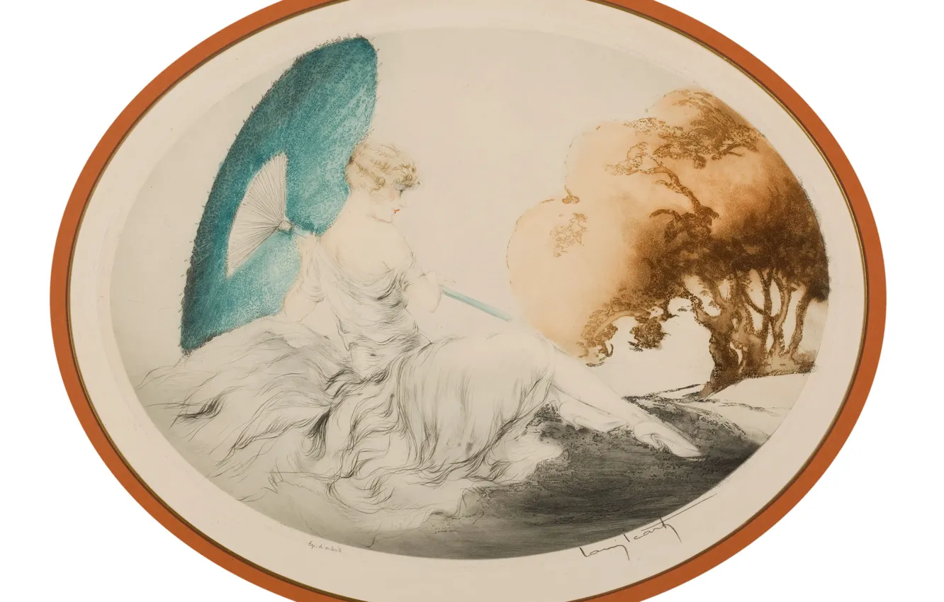 Photo wallpaper Woman, Louis Icart, reclining with parasol