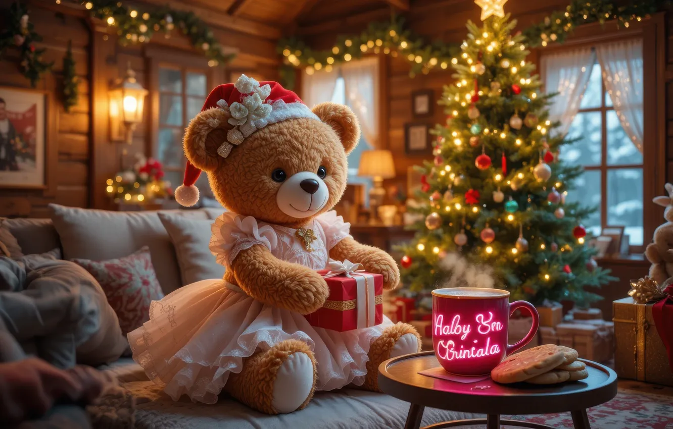 Photo wallpaper light, lights, comfort, room, gift, toy, new year, dress