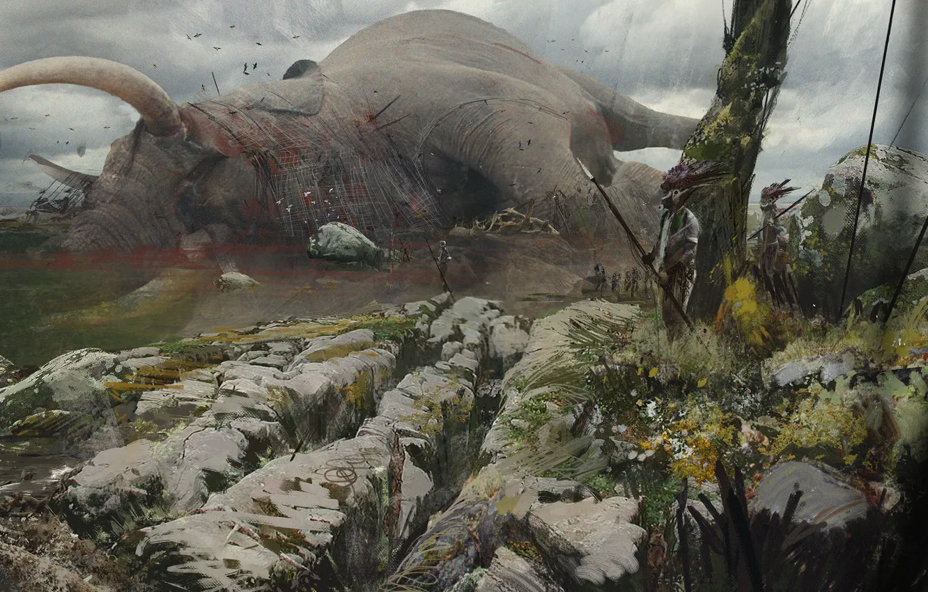 Photo wallpaper giant, hunting, hunter, mining, trophy, carcass, Tribe 2