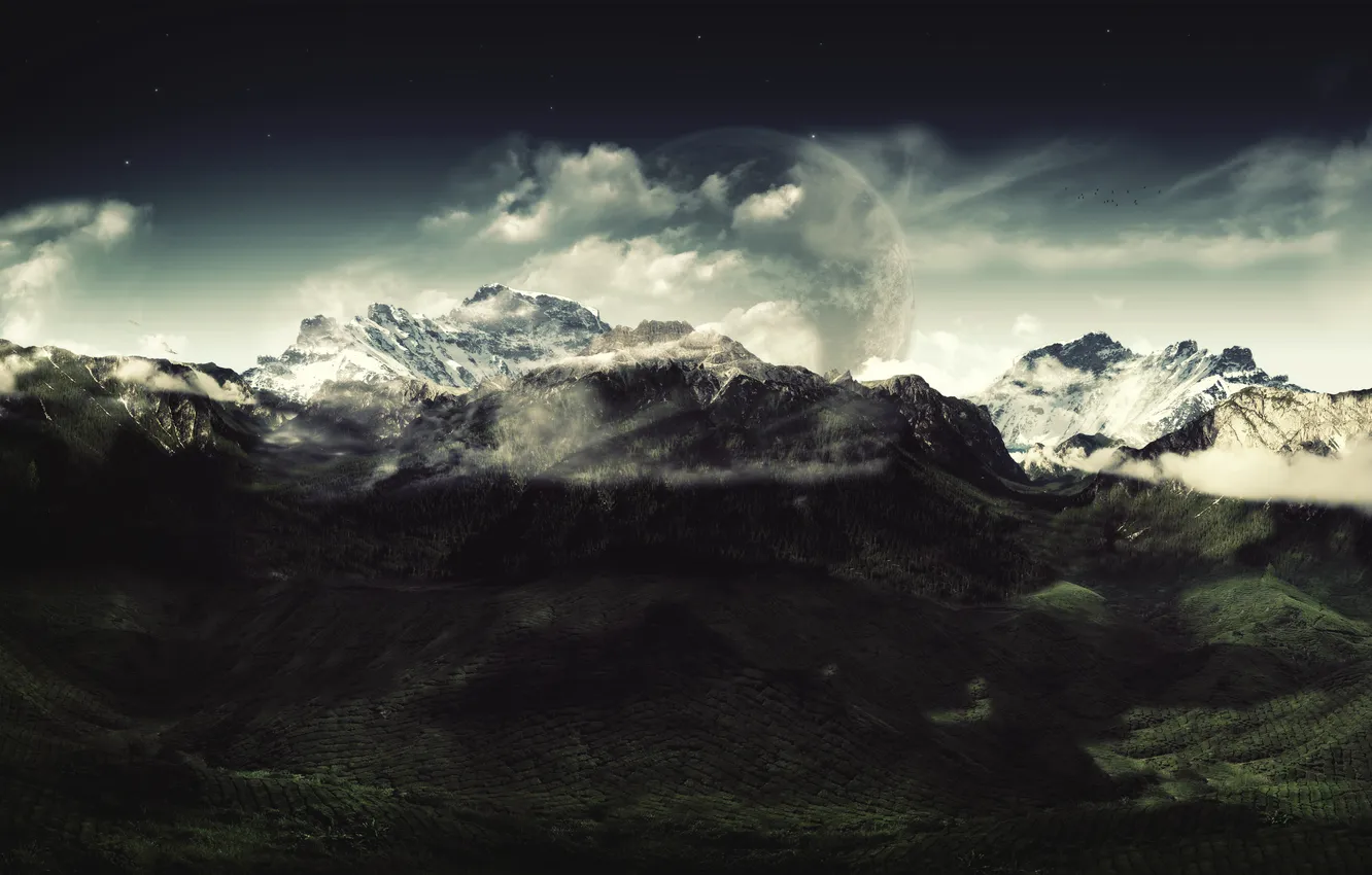 Photo wallpaper mountains, left, Beautiful-View