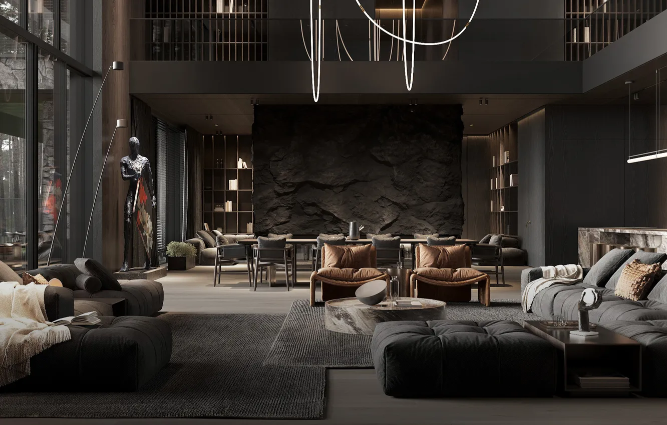 Photo wallpaper design, style, Villa, interior, kitchen, dining room, luxury living room, by CartelleDesign