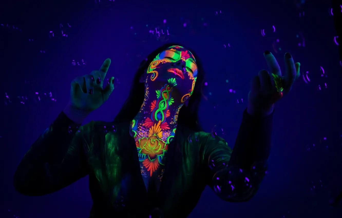 Photo wallpaper girl, face, background, hair, color