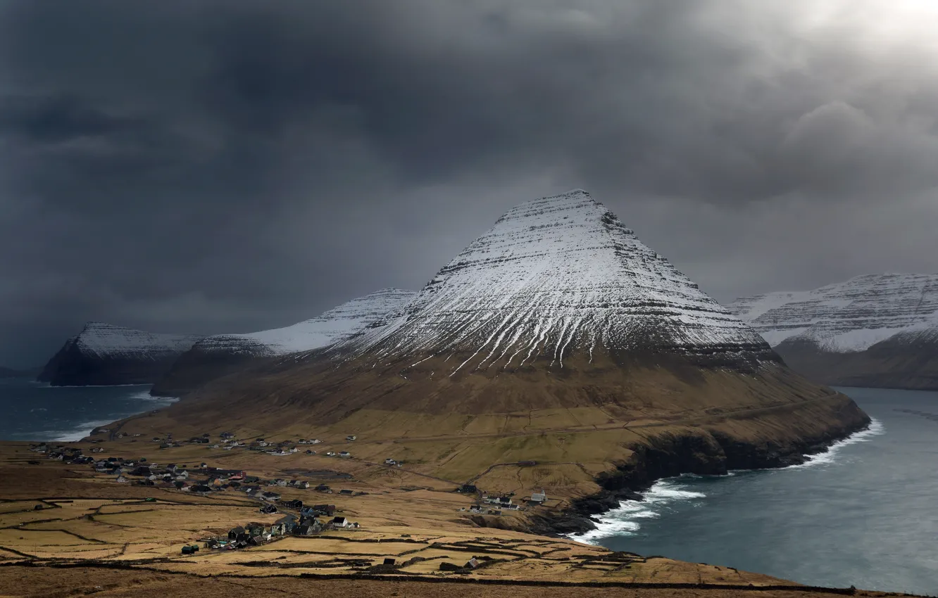 Photo wallpaper mountains, pyramid, Faroe Islands
