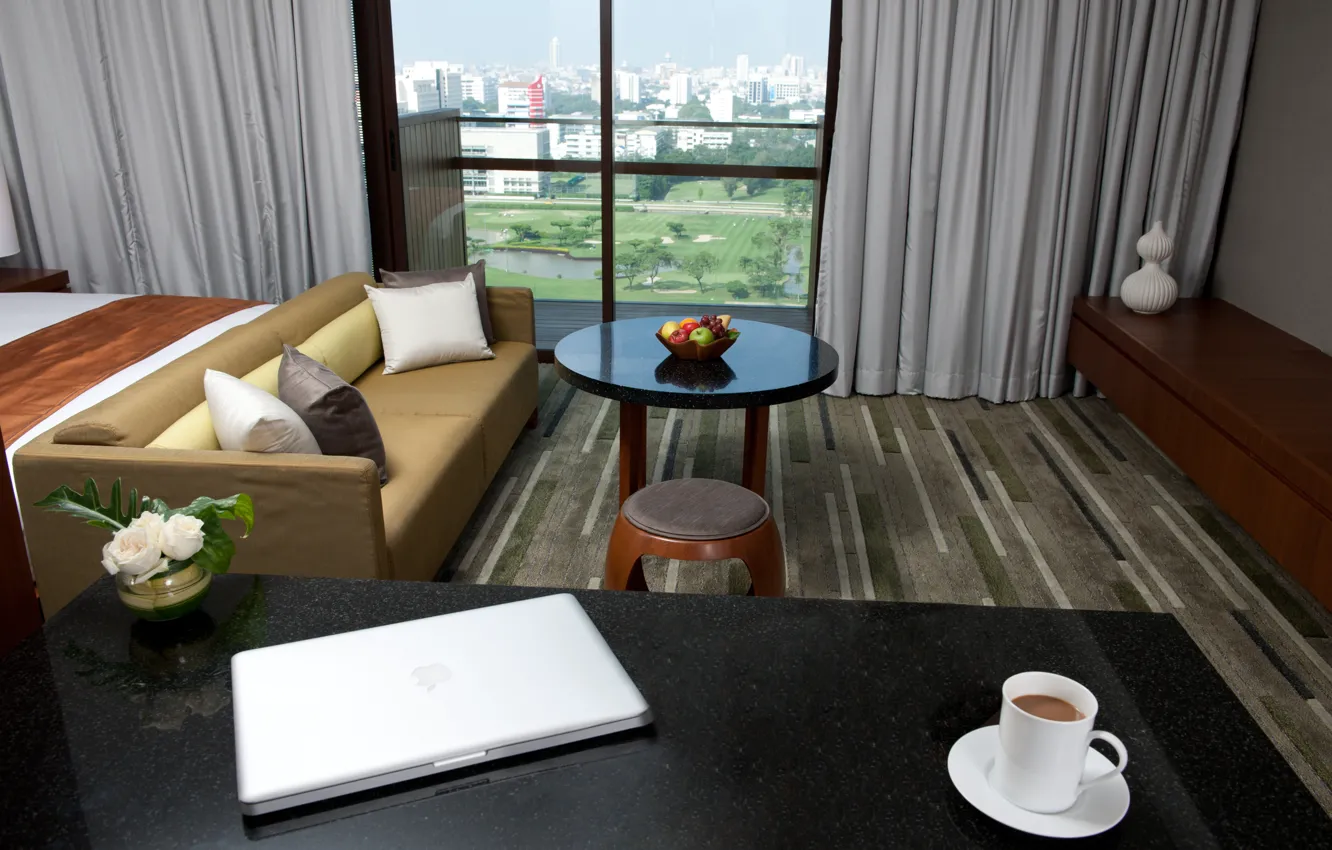 Photo wallpaper design, style, interior, megapolis, living room, city apartment, Bangkok, elegance