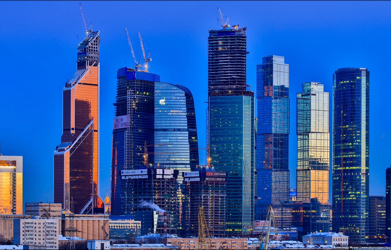 Photo wallpaper winter, the sky, sunset, night, Wallpaper, view, Moscow, wallpaper