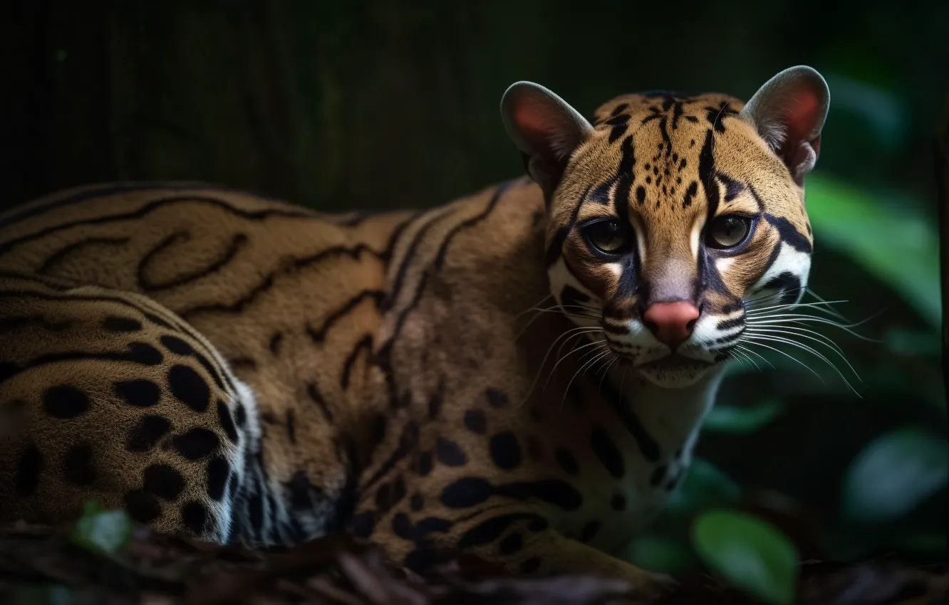 Photo wallpaper Look, Eyes, Face, Predator, Ocelot, Digital art, Big cat, AI art