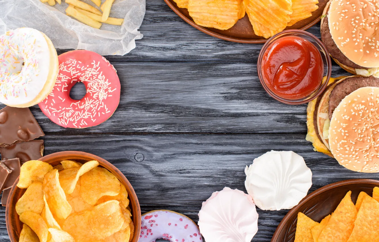 Photo wallpaper sweets, donuts, marshmallows