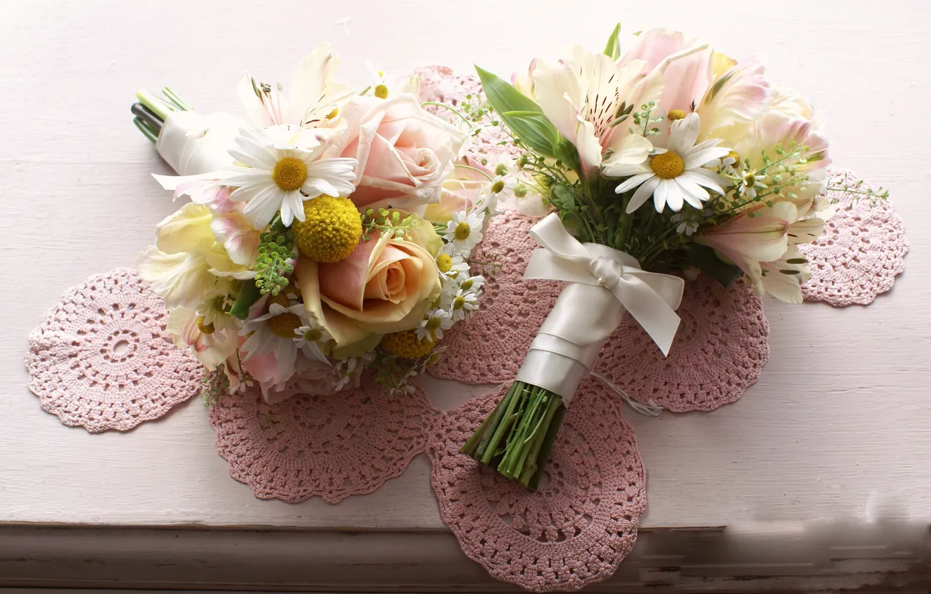 Photo wallpaper flowers, roses, bouquet, napkin