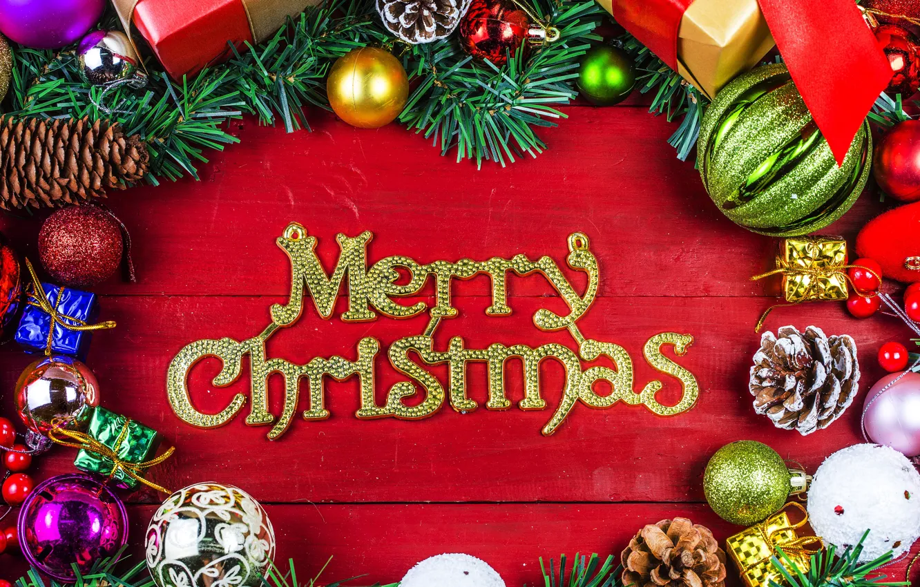 Photo wallpaper decoration, balls, new year, colorful, Christmas, Christmas, balls, wood