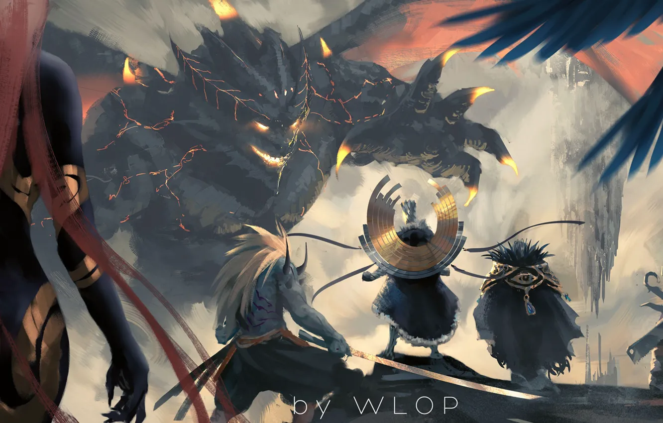 Photo wallpaper sword, fantasy, magic, monster, digital art, artwork, fantasy art, Weapons