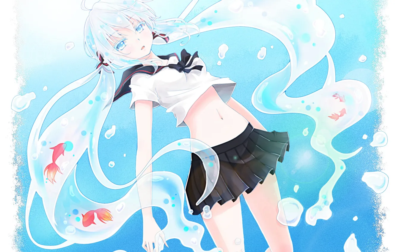 Photo wallpaper water, girl, drops, fish, art, vocaloid, Vocaloid, aoi
