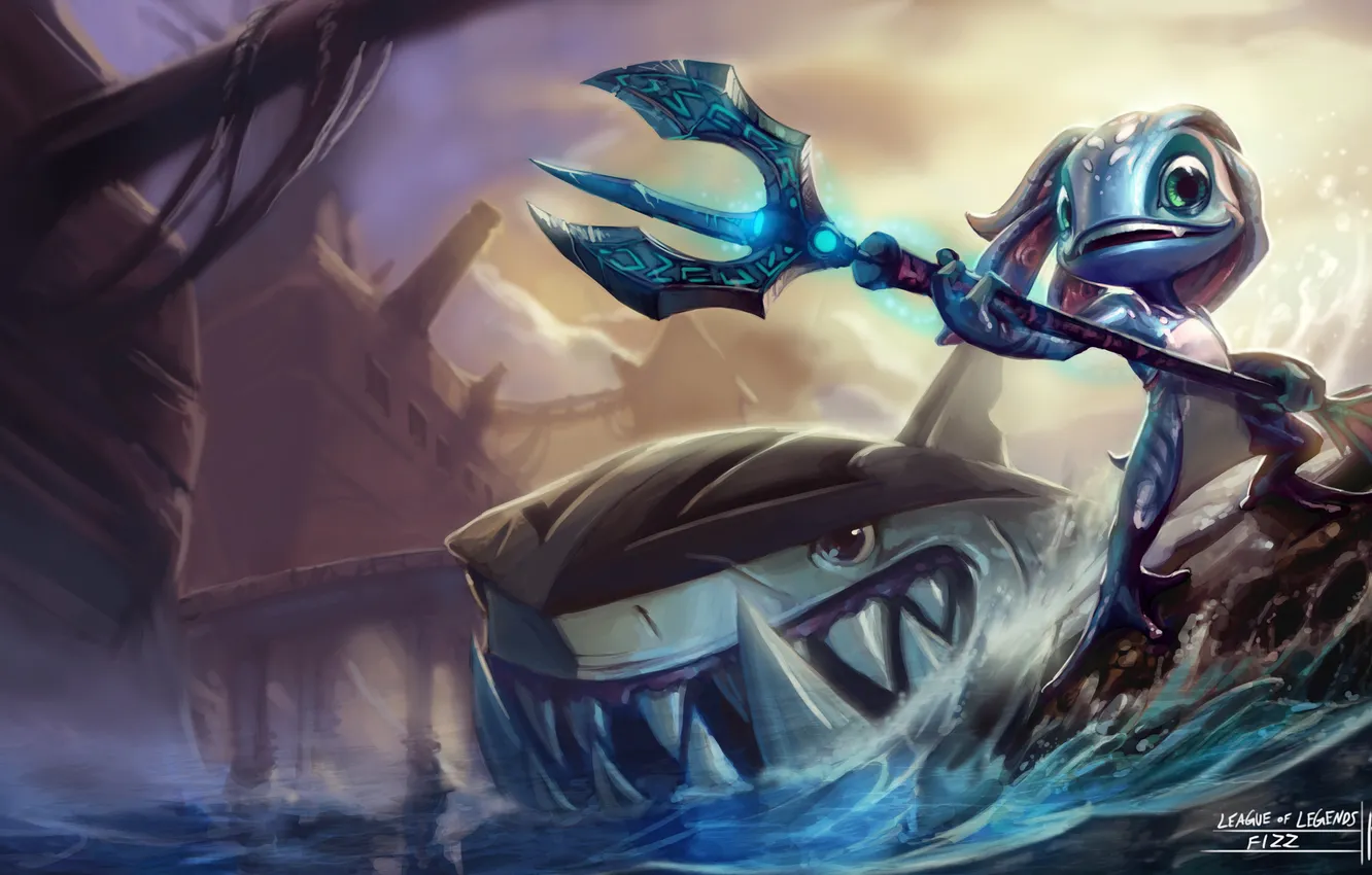Photo wallpaper water, shark, Trident, League of Legends, Fizz