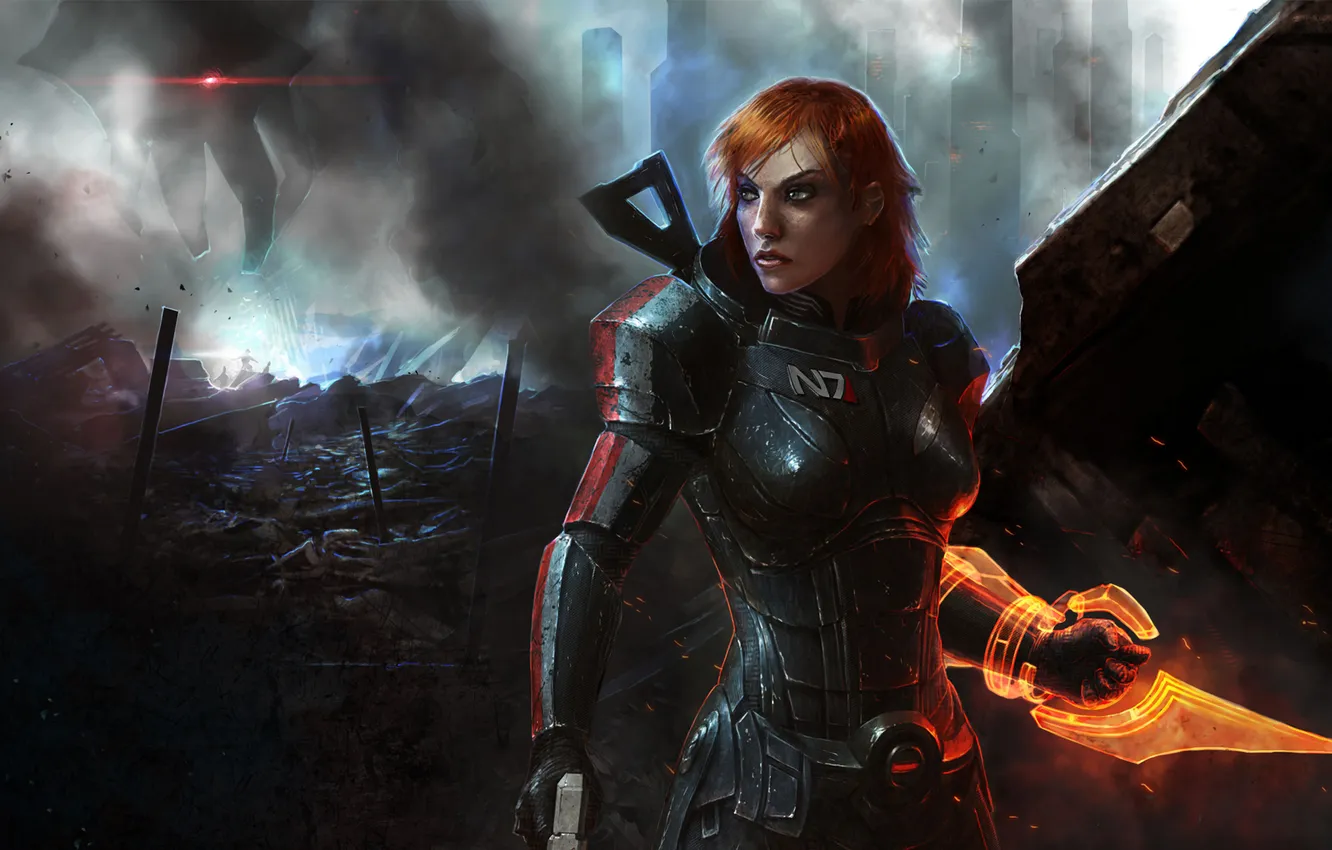 Photo wallpaper the game, the ruins, armor, game, shepard, mass effect 3, Shepard, femshep