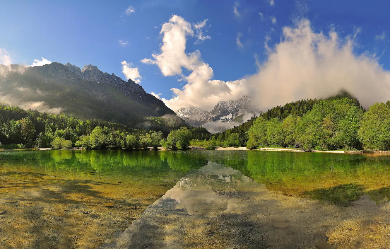 Photo wallpaper clouds, mountains, nature, lake, otragenie