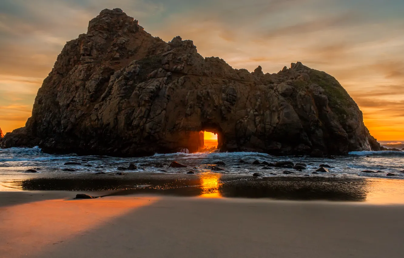 Photo wallpaper the sun, sunset, shore, CA, USA, Big Sur, beach Pfeiffer
