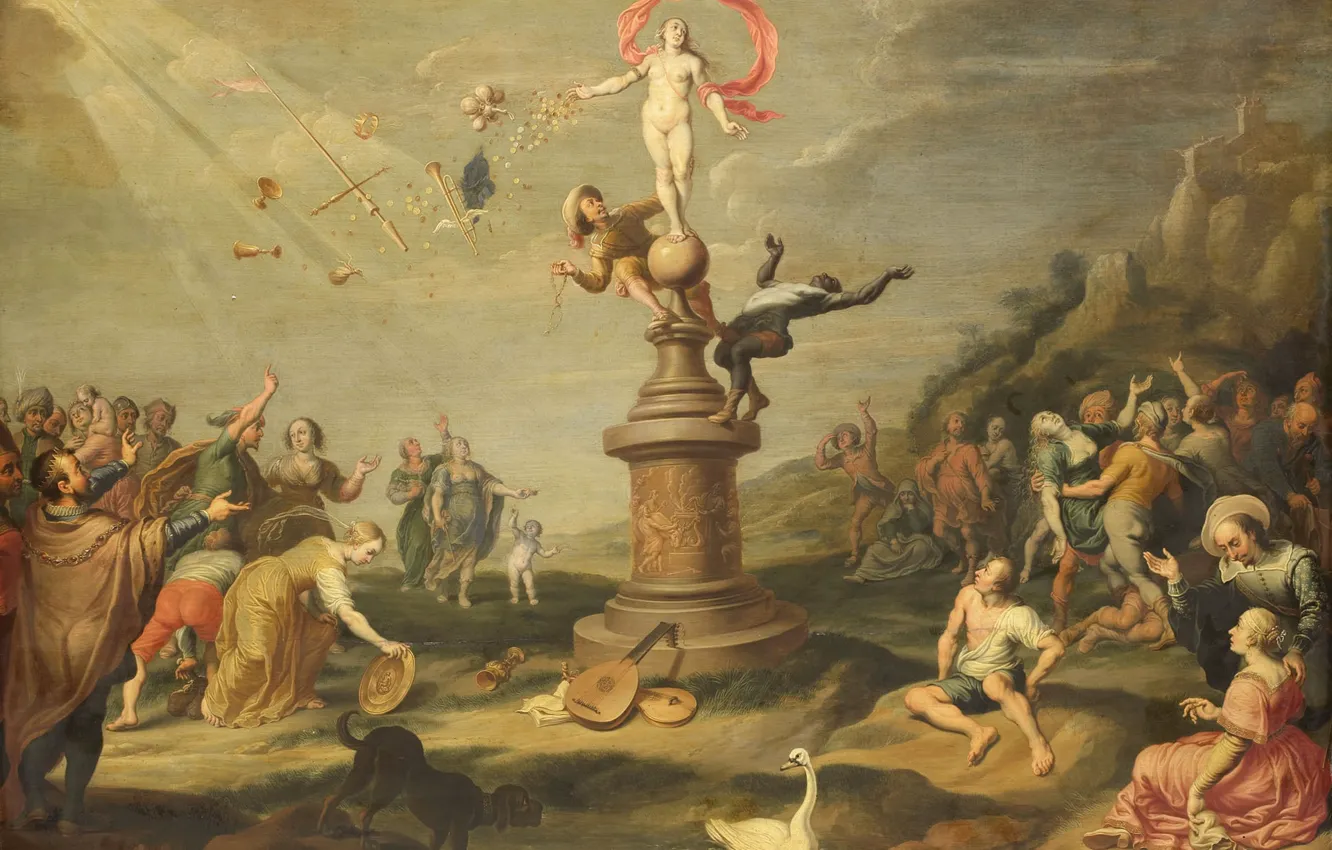 Photo wallpaper oil, picture, mythology, 1671, Cornelis de Lingerie, Fortuna Shares His Gifts, Cornelis de Baellieur