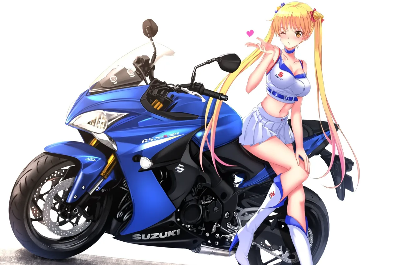 Photo wallpaper girl, background, art, motorcycle