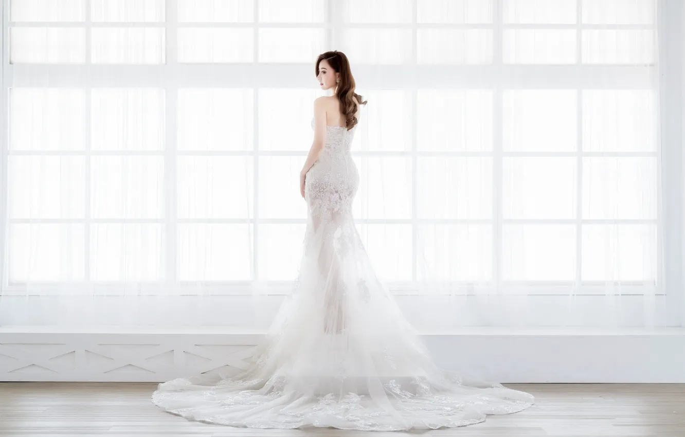 Photo wallpaper girl, figure, dress, window