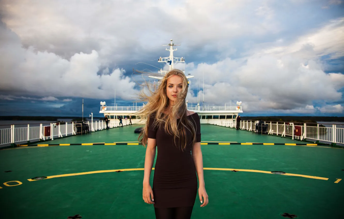 Photo wallpaper girl, blonde, ship