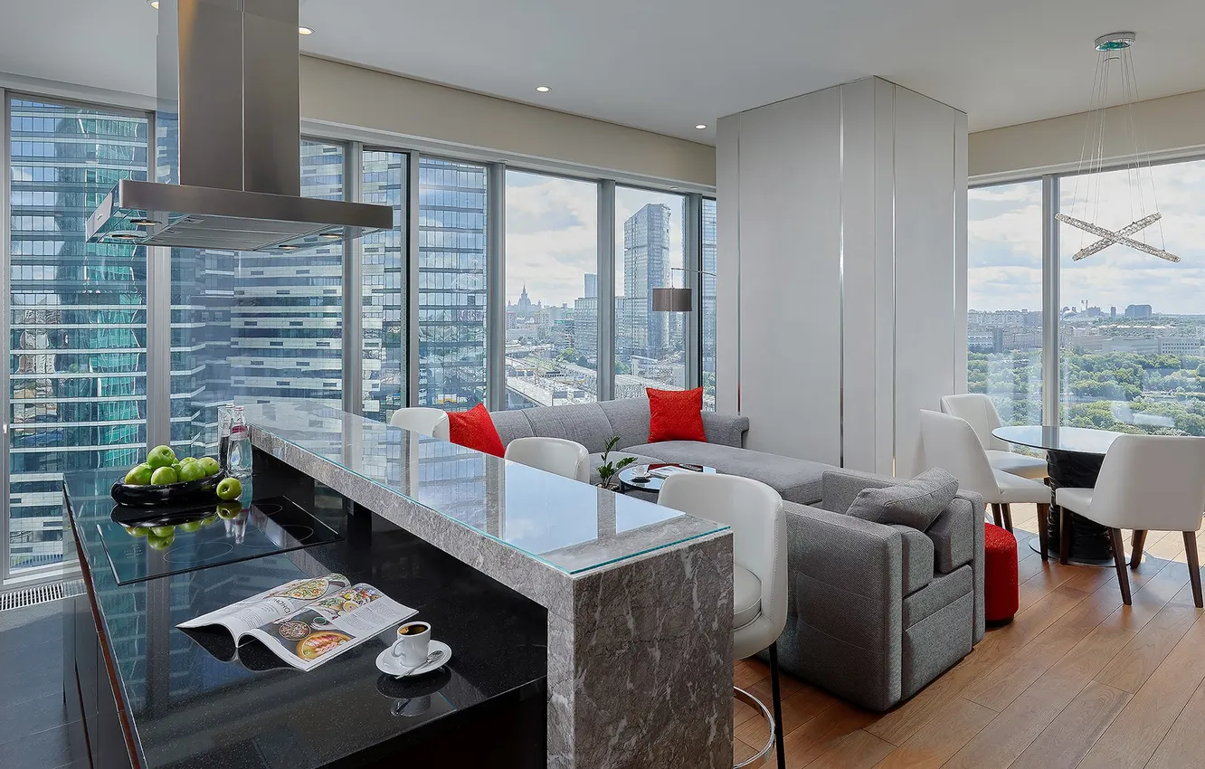 Photo wallpaper design, style, interior, Moscow, Russia, megapolis, Diamond Apartments Hotel