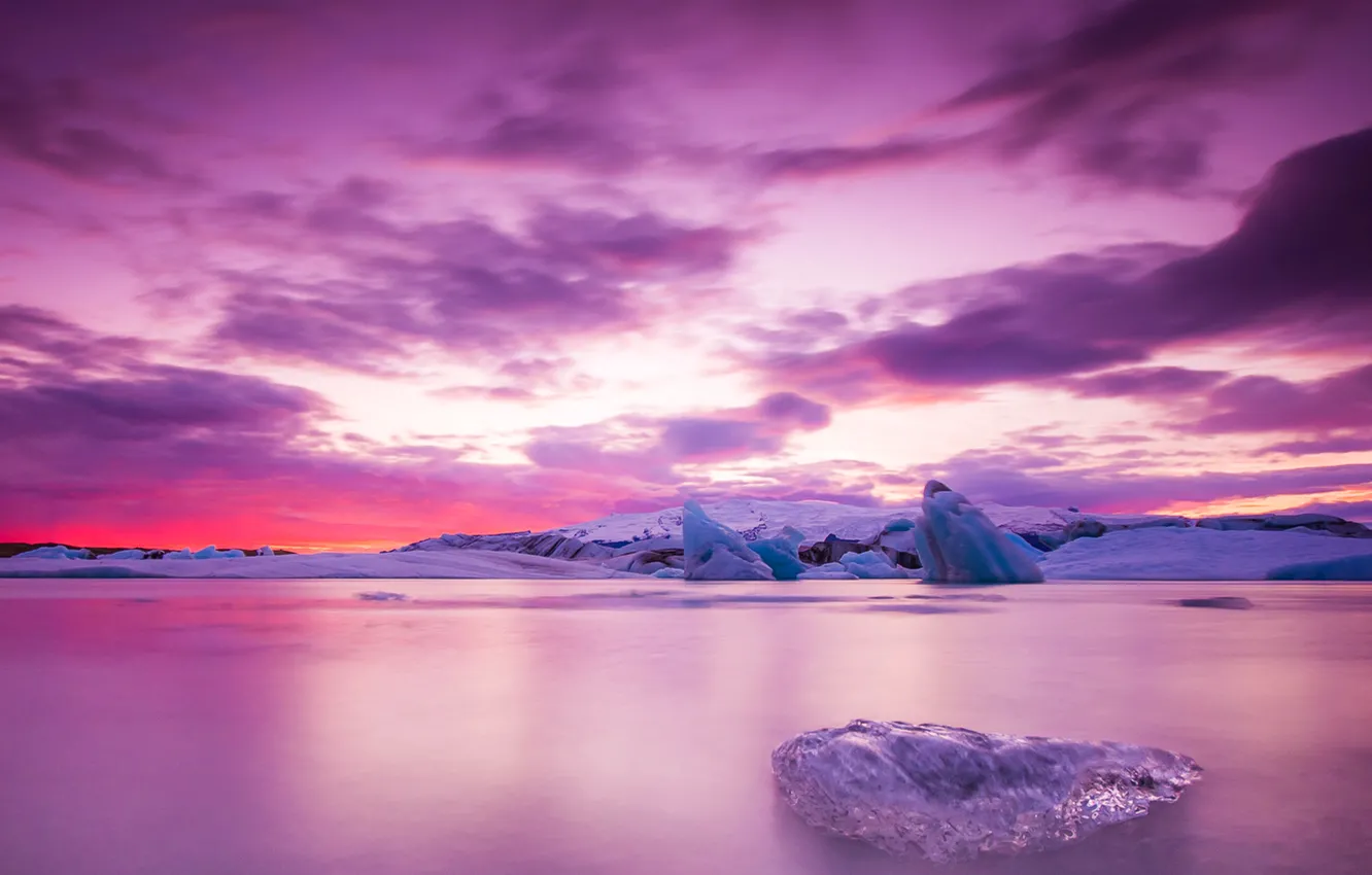 Photo wallpaper ice, the sky, clouds, sunset, toross