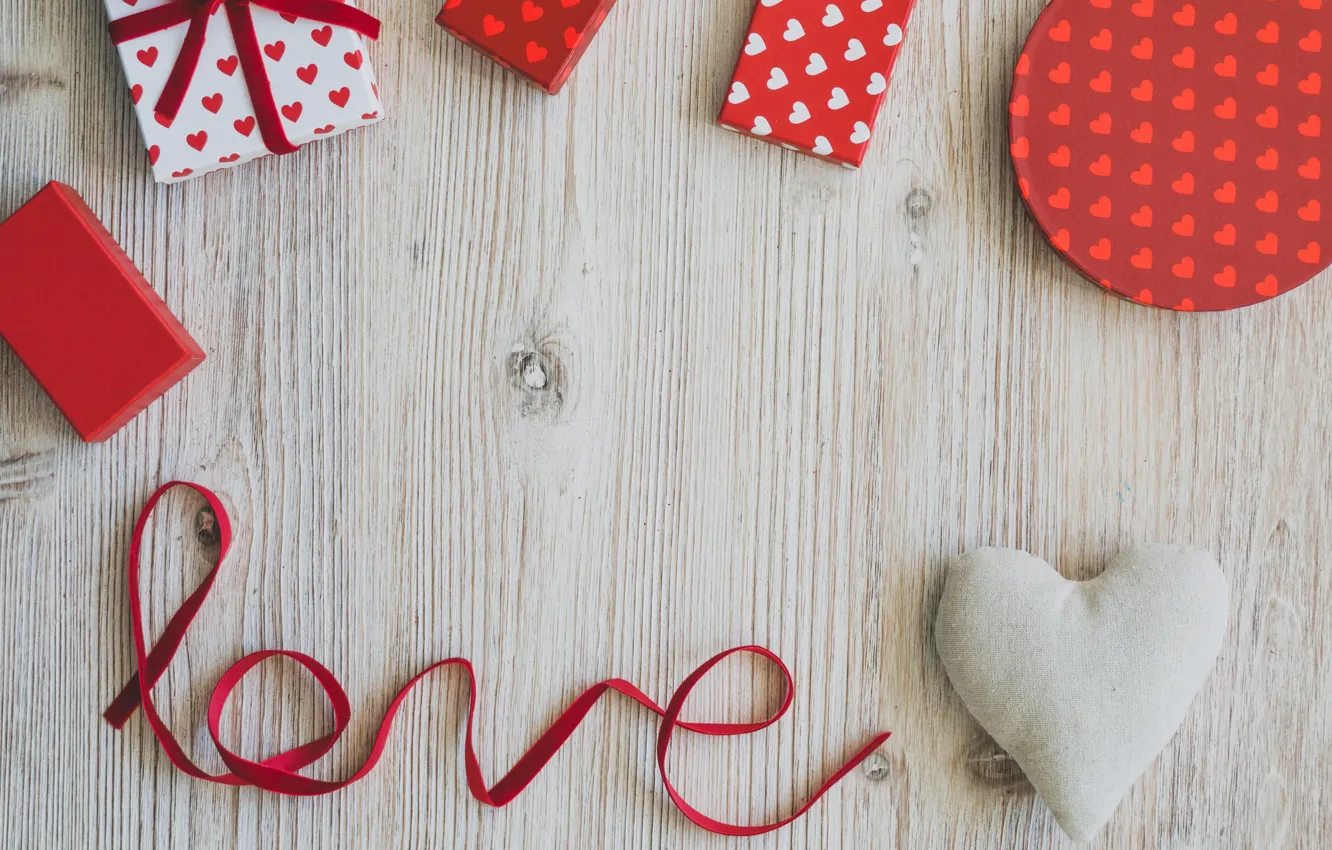 Photo wallpaper holiday, gift, hearts, bow, Valentine's day