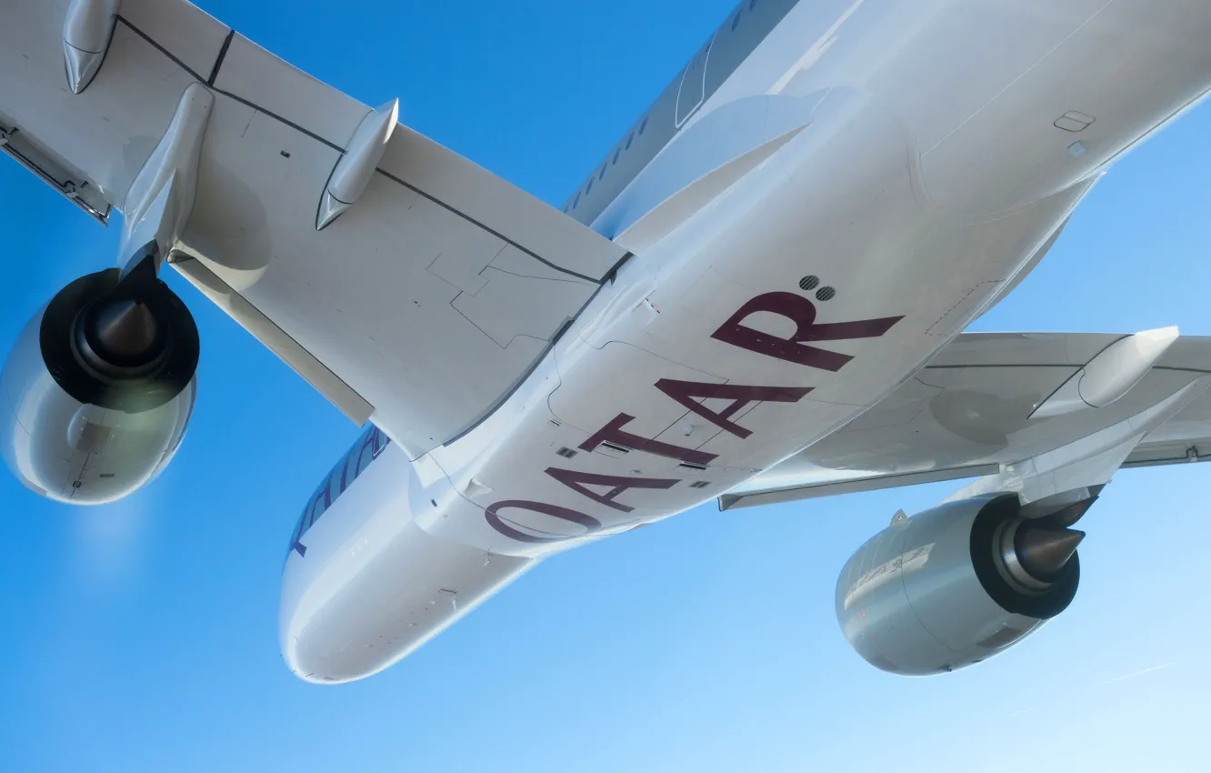 Photo wallpaper Engine, Airbus, Qatar Airways, Wing, Airbus A350-900, A passenger plane, Airbus A350 XWB