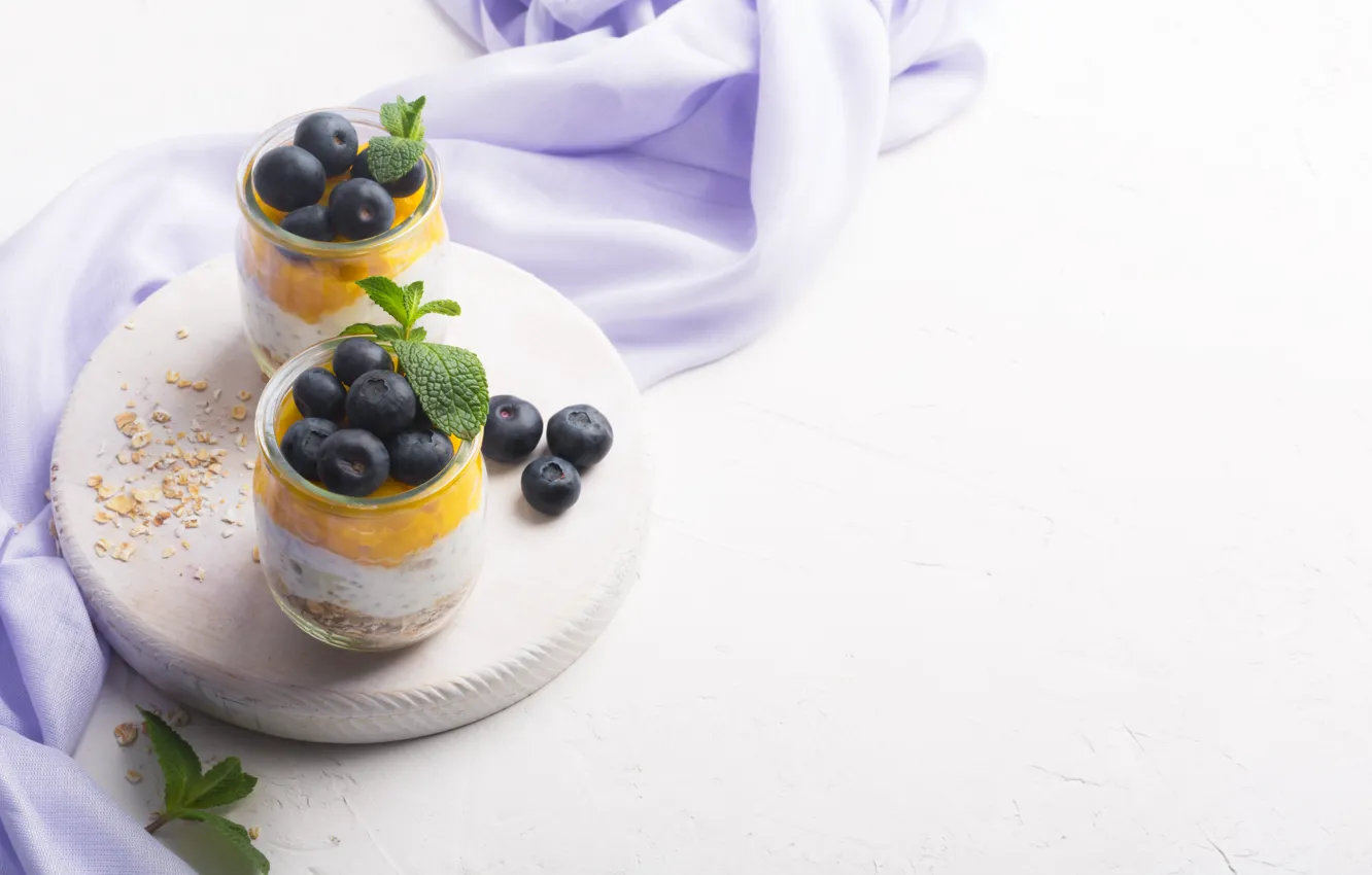 Photo wallpaper berries, Breakfast, mango, muesli, yogurt, Vadim Zakirov