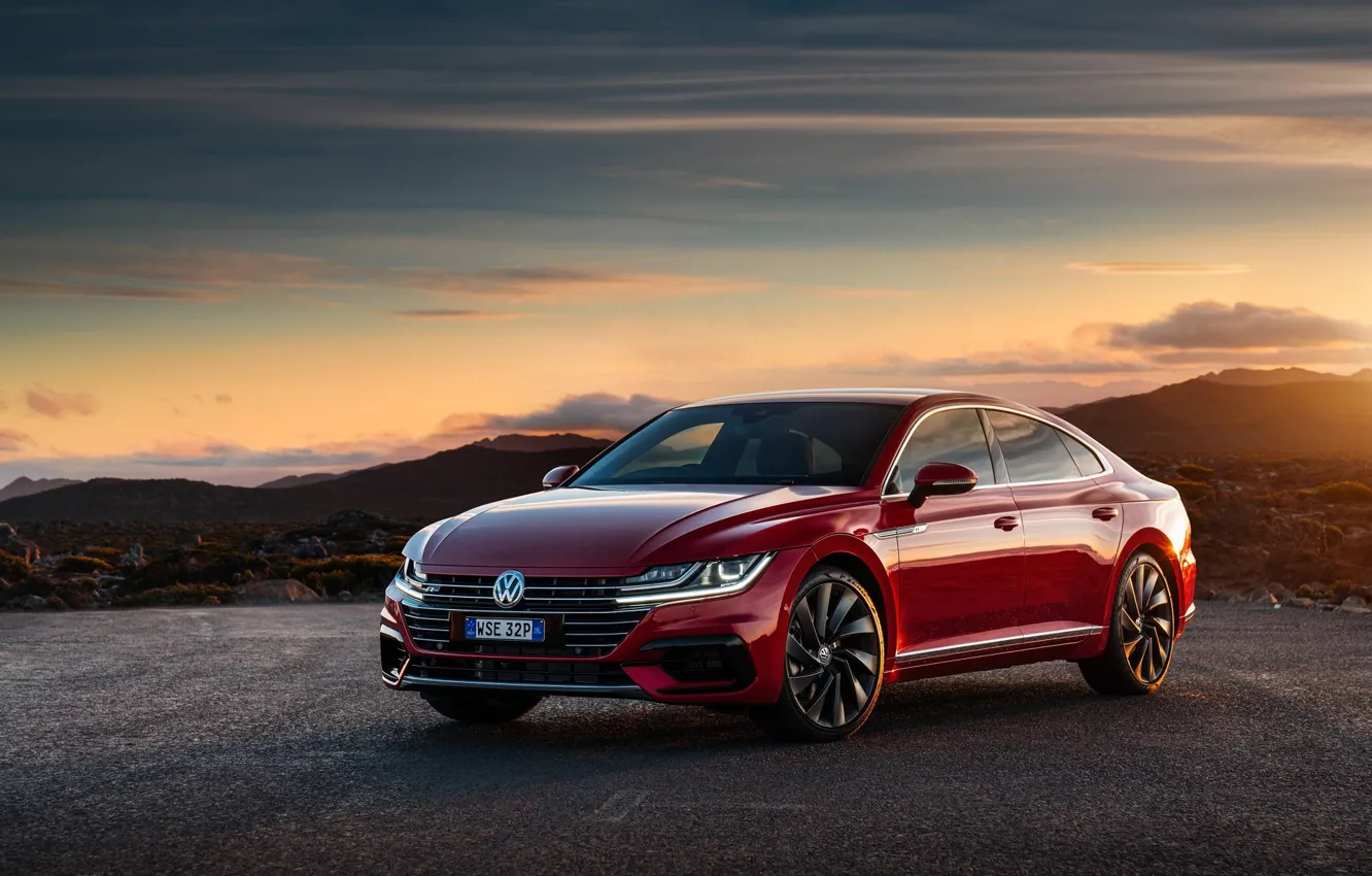 Photo wallpaper machine, the sky, sunset, red, VolksWagen