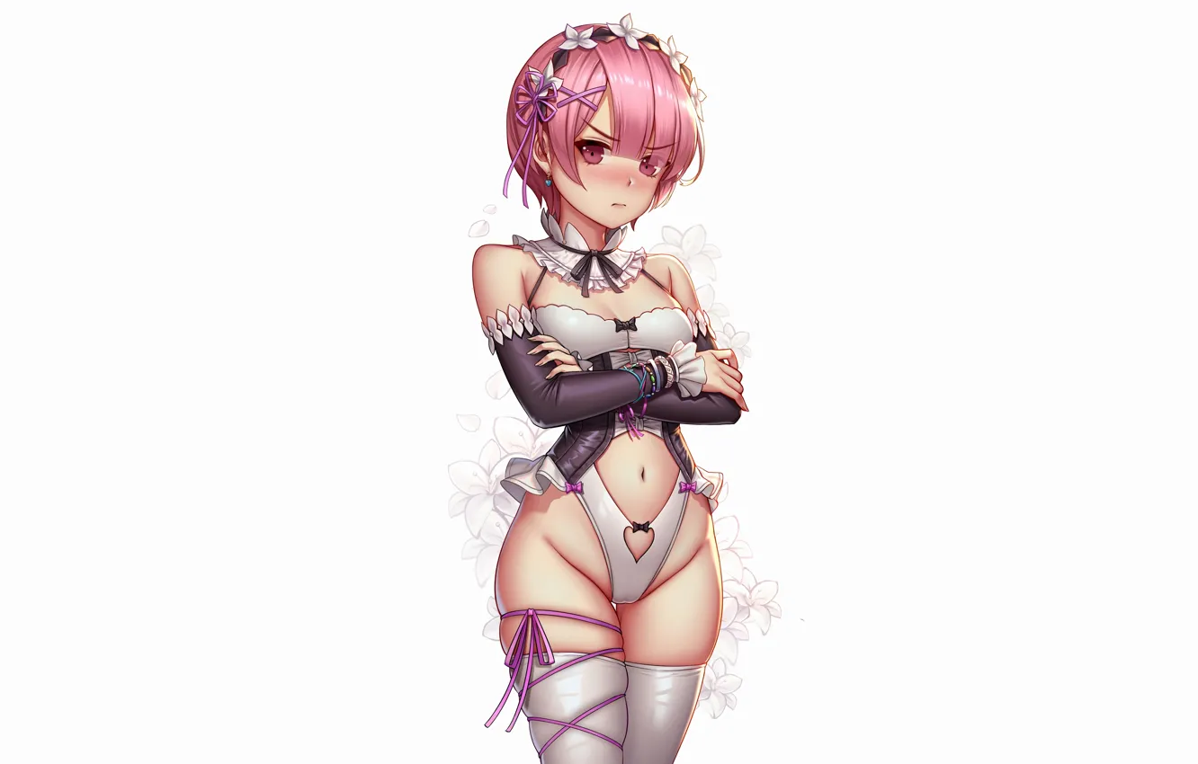 Photo wallpaper girl, sexy, Cameltoe, cleavage, thighhighs, pink hair, boobs, anime