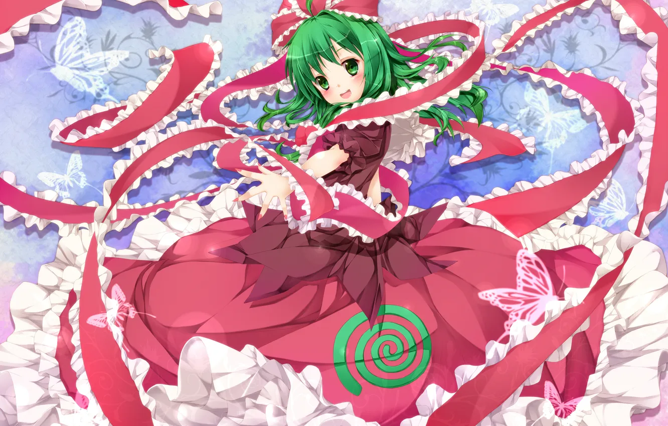 Photo wallpaper girl, butterfly, dress, art, tape, bow, touhou, Kagiyama Hina