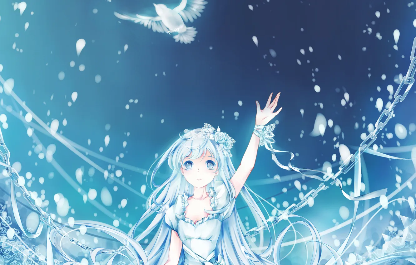 Photo wallpaper bird, hands, dress, art, chain, girl, Rina
