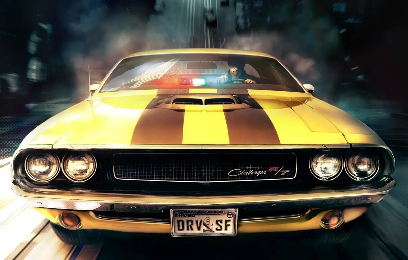 Photo wallpaper speed, chase, Driver, Dodge Challenger R/T