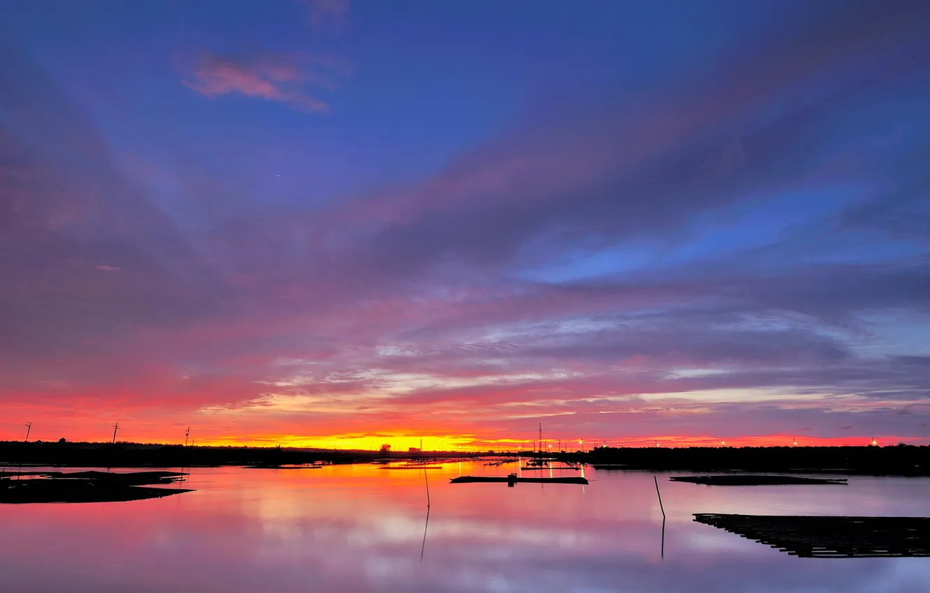Photo wallpaper sea, the sky, clouds, sunset, the evening