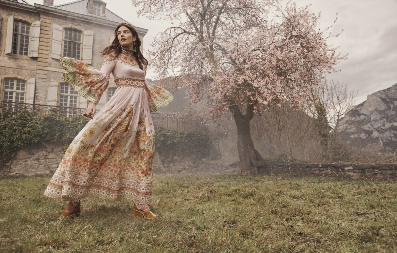 Photo wallpaper France, Girl, Trees, Castle, Dress, France, Zimmermann fall winter 2022 campaign, Chateau Goudan