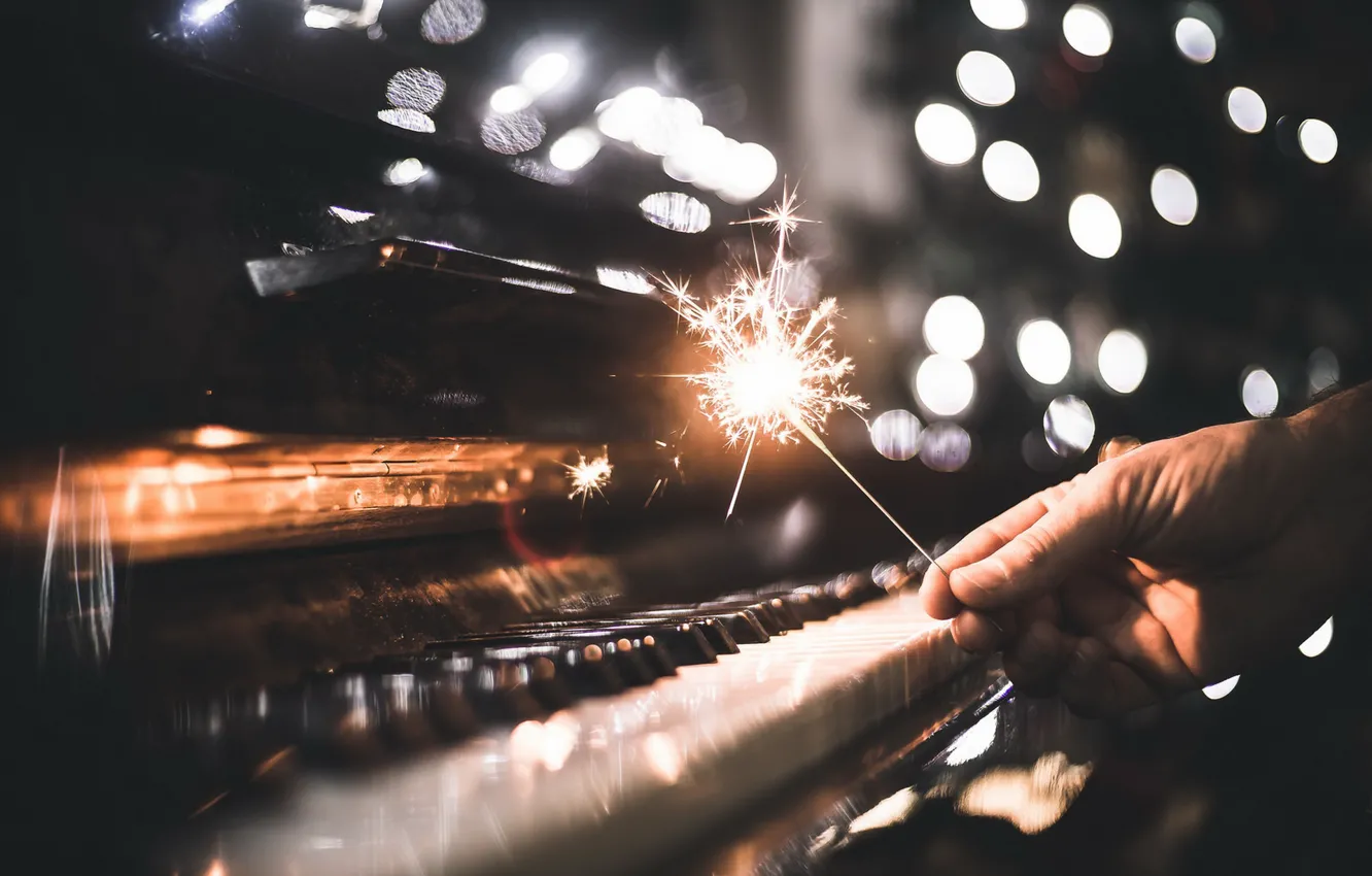 Photo wallpaper music, holiday, piano, sparklers