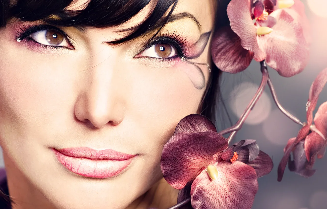 Photo wallpaper girl, flowers, Orchid