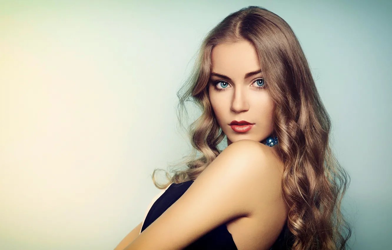 Photo wallpaper girl, long hair, dress, photo, blue eyes, model, bokeh, lips