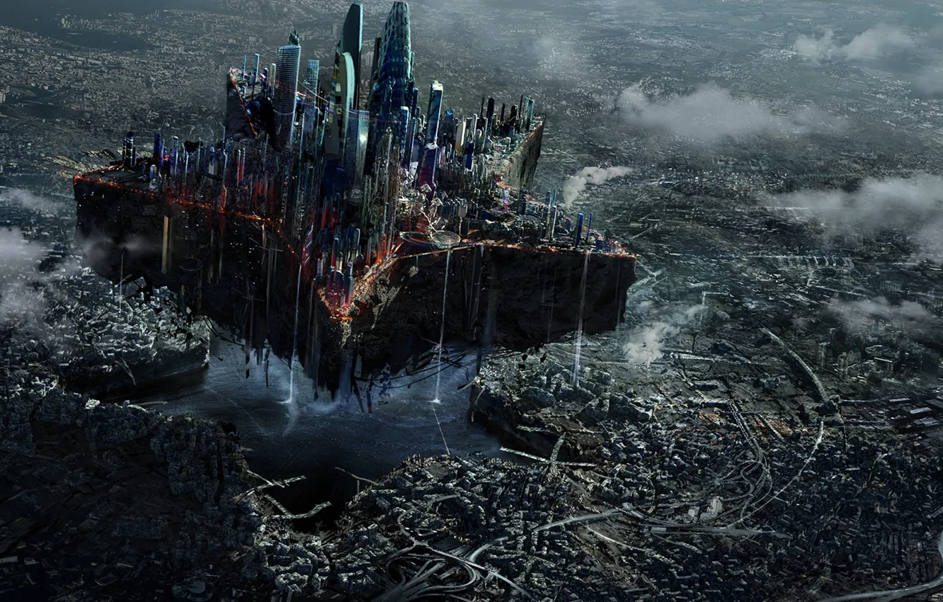 Photo wallpaper stars, the city, fiction, skyscrapers, art, destruction, Moscow, ruins