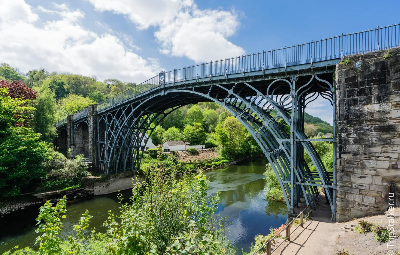 Photo wallpaper bridge, river, stream, Rapids