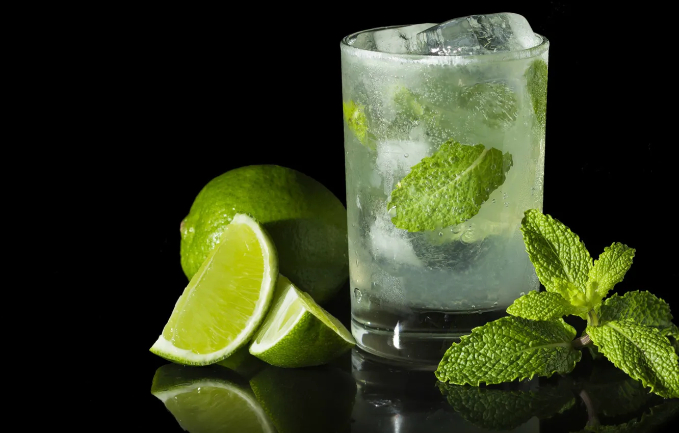 Photo wallpaper ice, glass, glass, lime, drink, mint