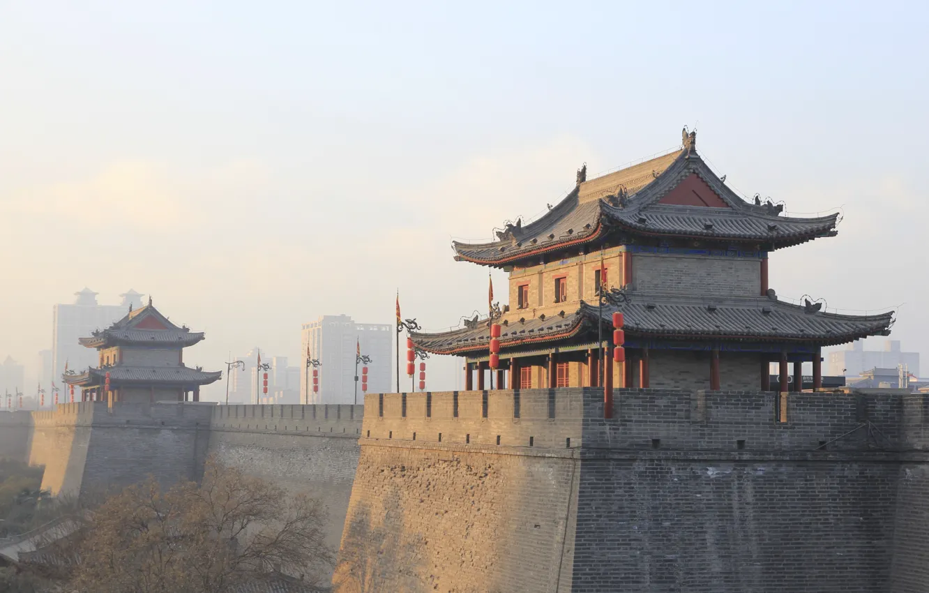 Photo wallpaper the city, wall, pagoda