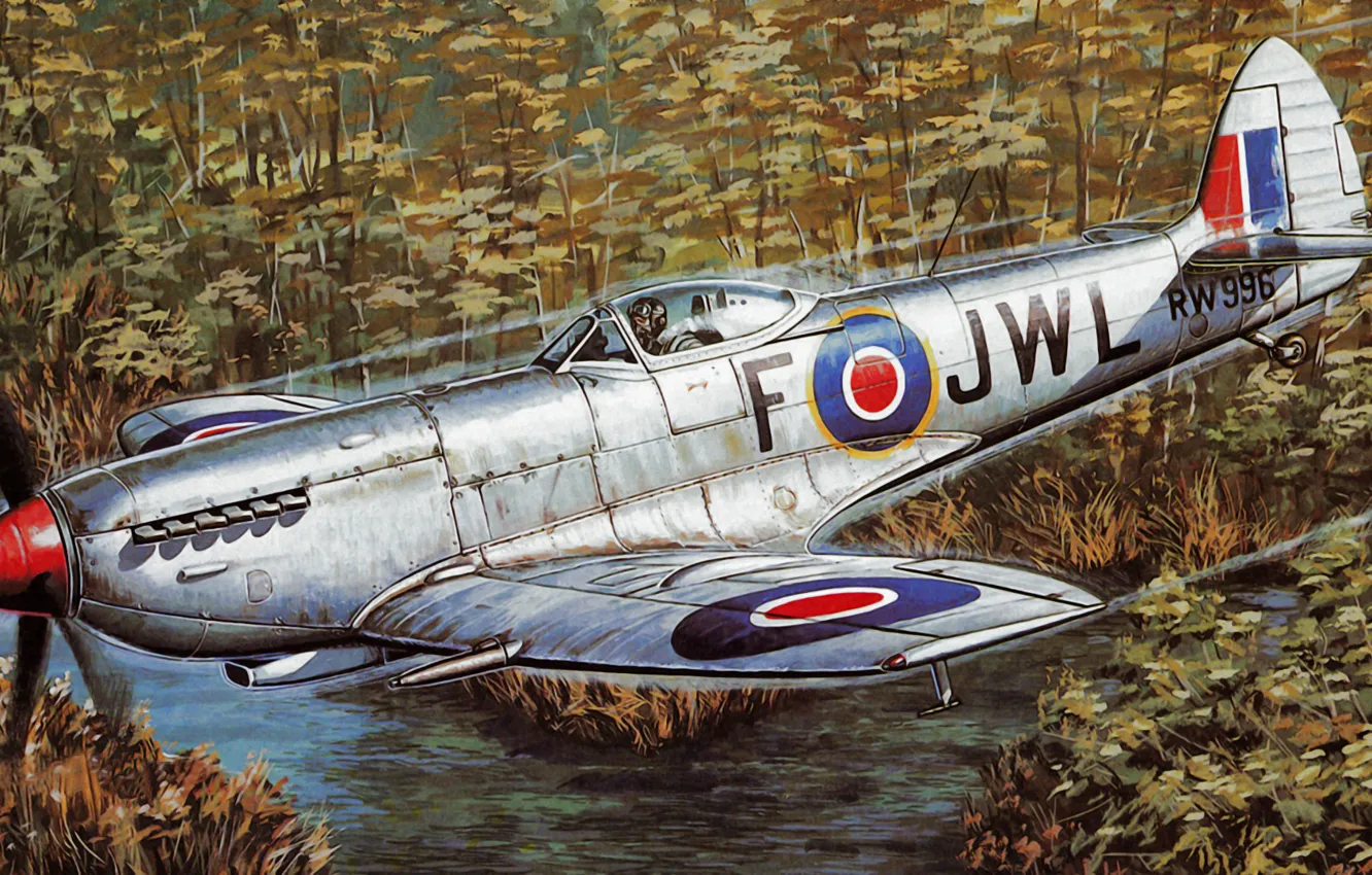 Photo wallpaper war, art, painting, aviation, ww2, Supermarine Spitfire Mk Xvi E