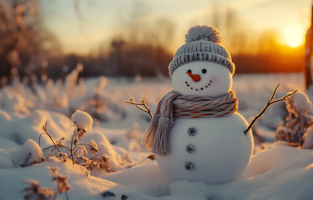 Photo wallpaper winter, snow, new year, Christmas, snowman, Christmas, winter, snow