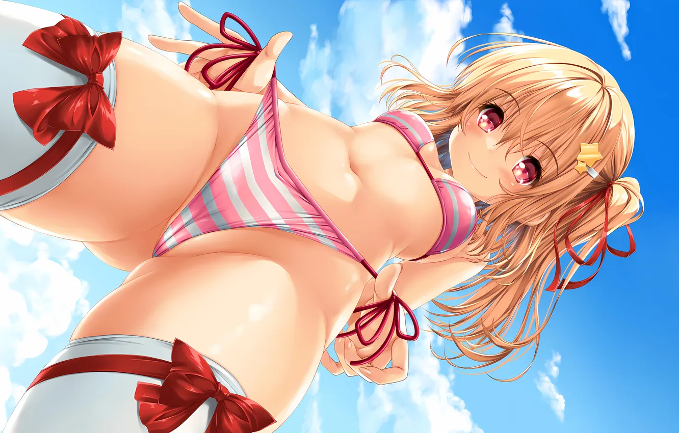 Photo wallpaper girl, sexy, Cameltoe, cleavage, thighhighs, sky, long hair, touhou