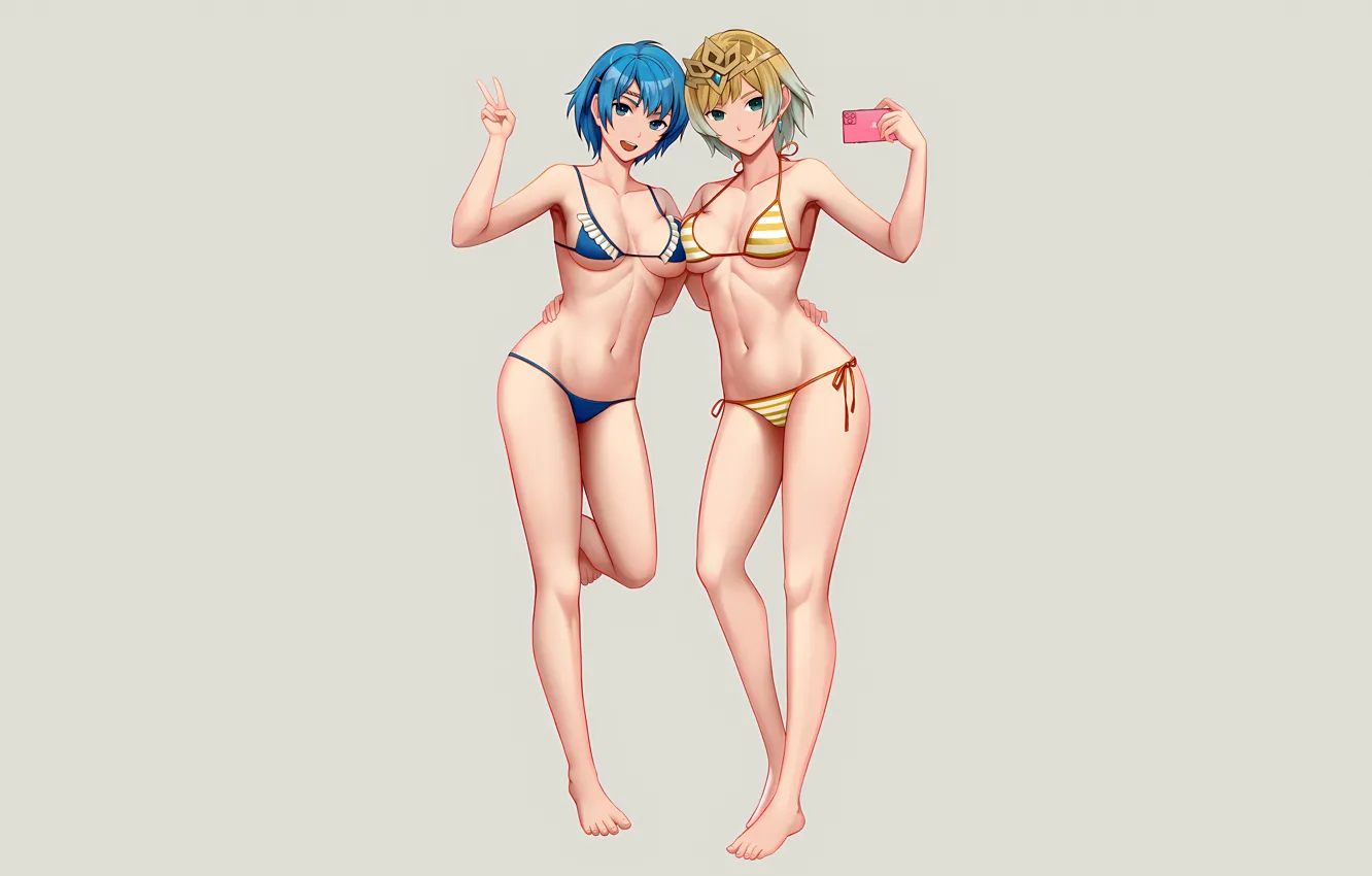 Photo wallpaper sexy, cleavage, green eyes, legs, girls, boobs, anime, beautiful