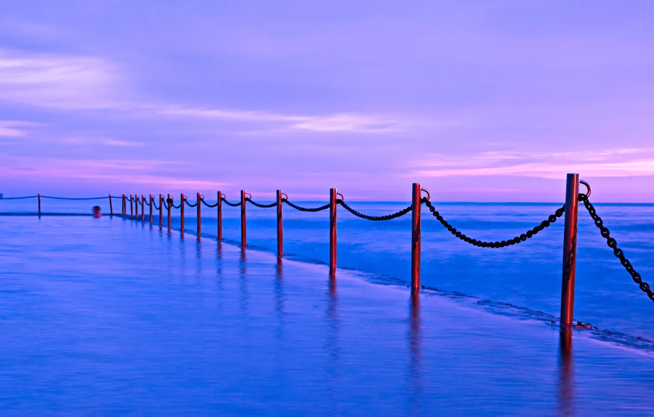 Photo wallpaper sea, sunset, lilac, tide
