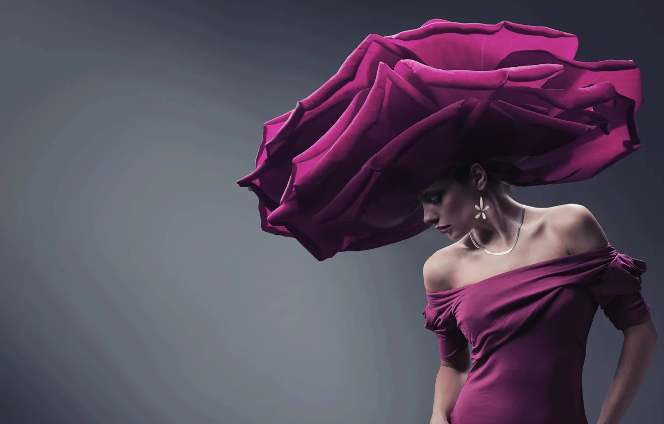 Photo wallpaper girl, grey background, Seductive