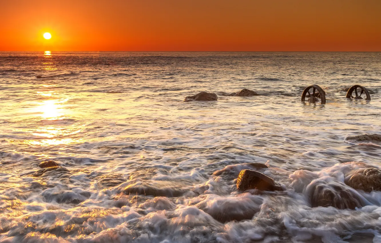 Photo wallpaper sea, landscape, sunset