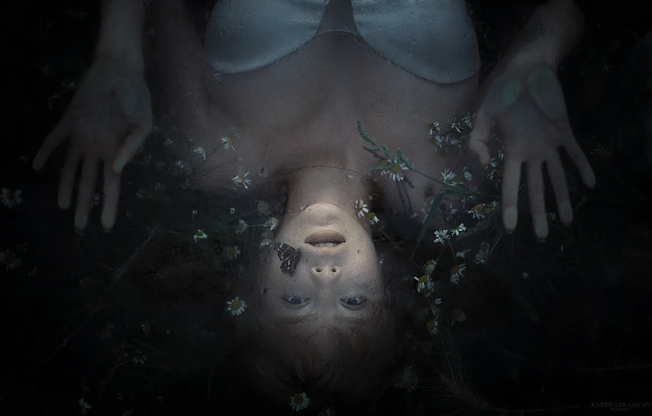 Photo wallpaper ice, look, flowers, face, butterfly, hands, by Karen Abramyan